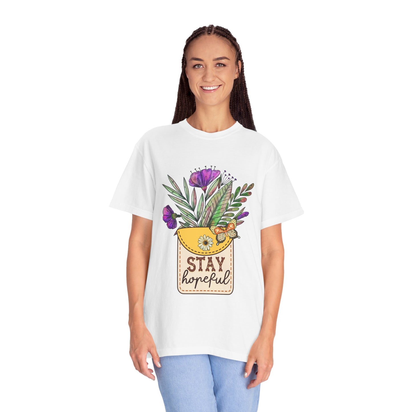 Stay Hopeful Floral T-Shirt for Unisex - Garment-Dyed Comfort