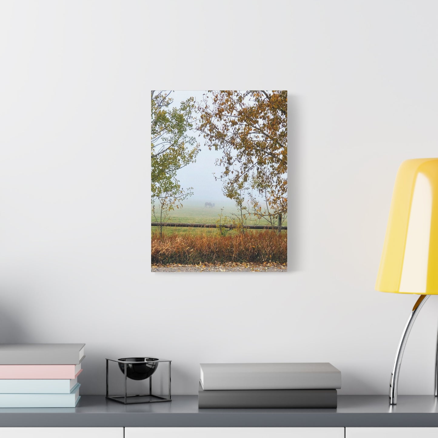 "Fall Pasture" Foggy Landscape Canvas Wall Art - Tranquil Nature Decor for Home