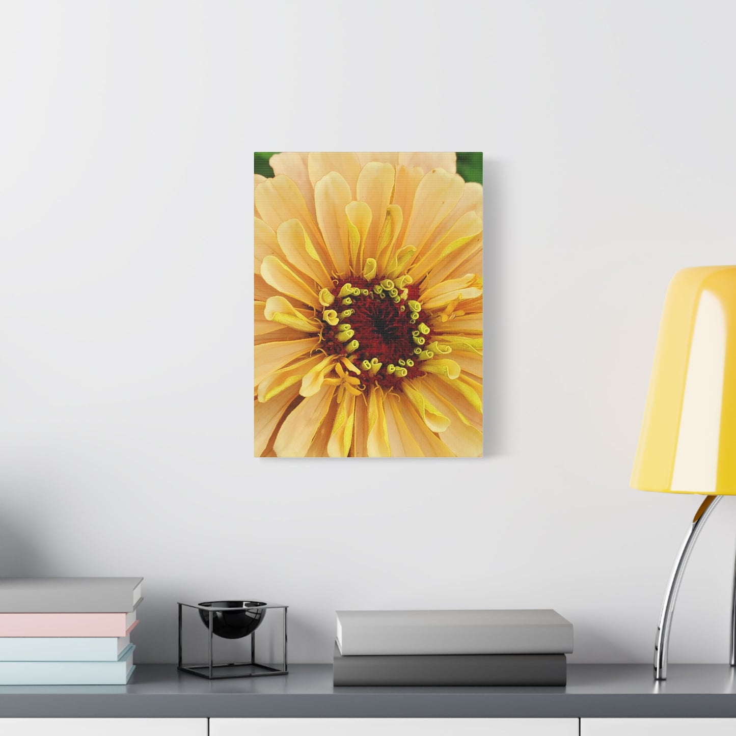 "Just Peachy" Large Floral Matte Canvas Art - Stretched Yellow Flower Wall Decor