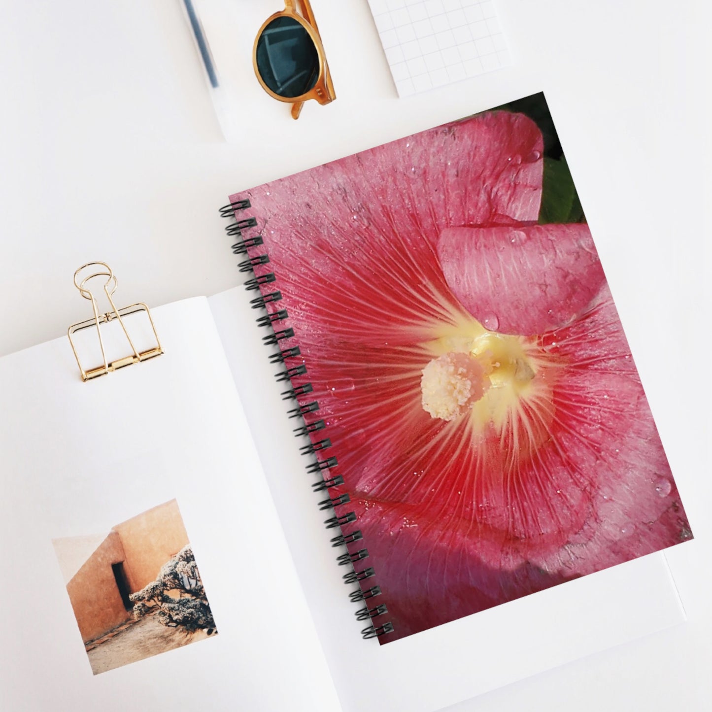 "Pink Hollyhock" Spiral Notebook - Ruled Line