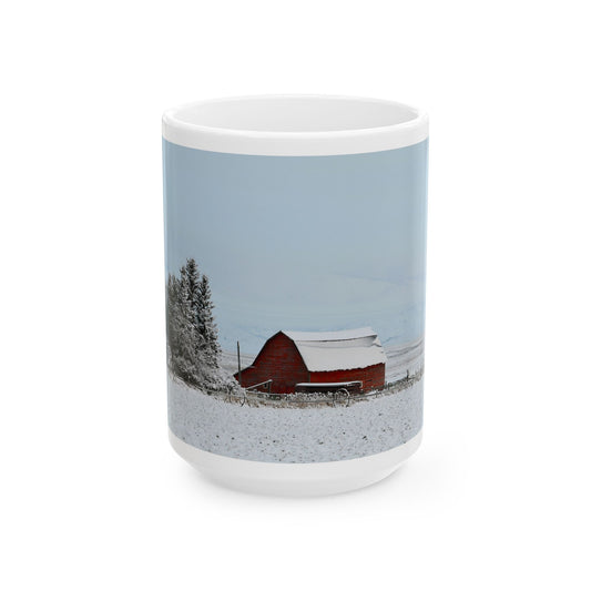 "Red Winter Barn" Ceramic Mug, (11oz, 15oz)